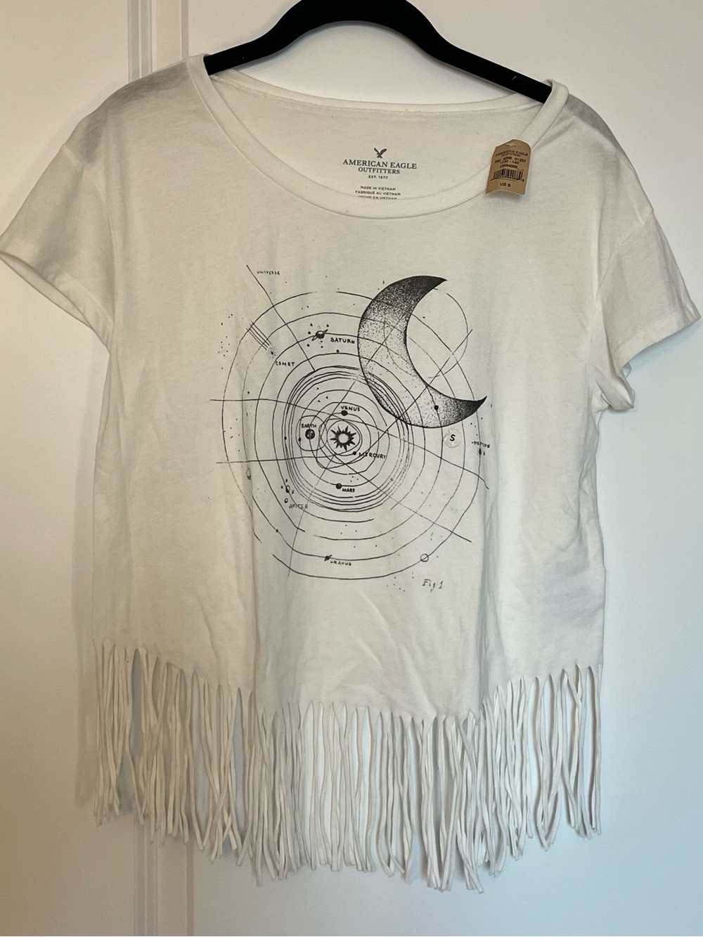 American Eagle White Fringe Graphic Tee